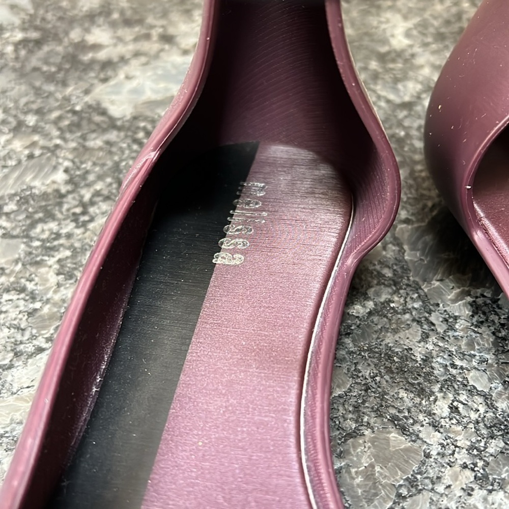Melissa Sz 39/8 D’Orsay Ankle Pointed Toe Eggplant Purple Flat Sandals - New - Picture 4 of 8
